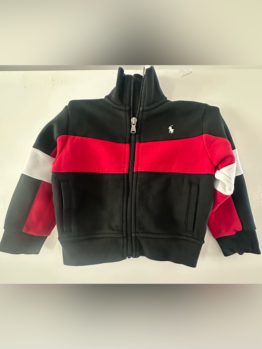 Polo by Ralph Lauren Kids Black Jacket with Red and White Stripes